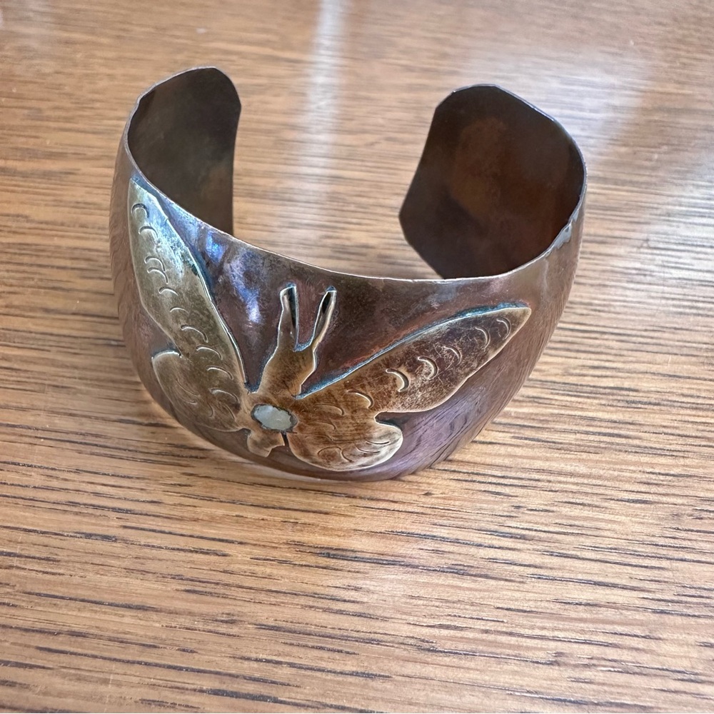 Vintage Artisan Copper Butterfly Bracelet - Picture 3 of 11